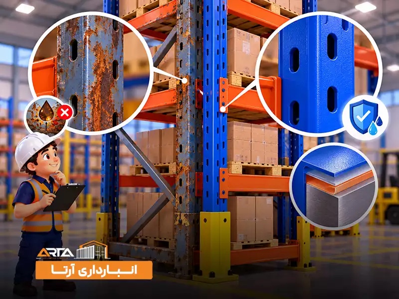 استاندارد جنس قفسه انبار: 3. اهمیت پوشش ضدزنگ و رنگ صنعتی