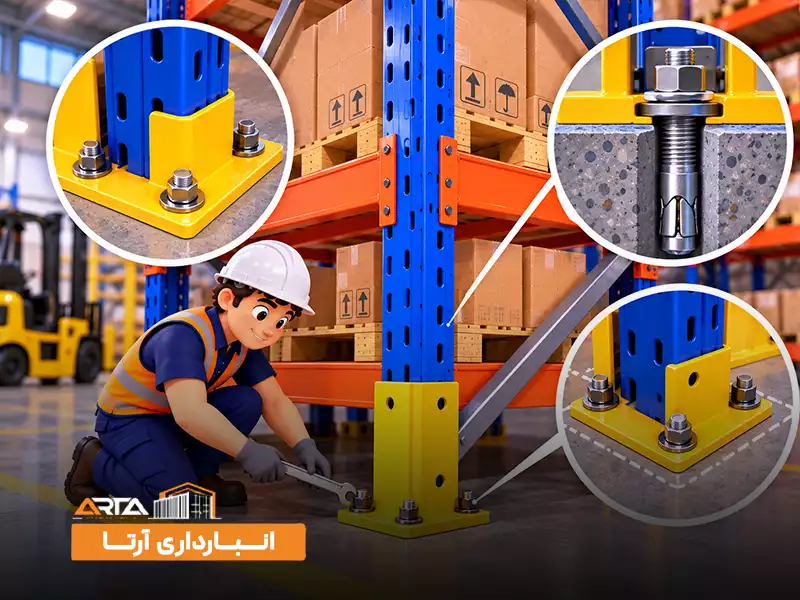 استاندارد نصب قفسه بندی انبار: 3. تثبیت قفسه به زمین